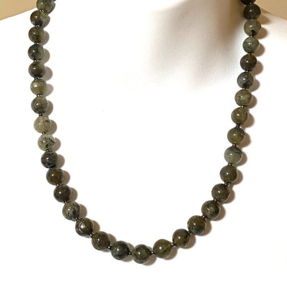 Natural Dark Labradorite Large Genuine Gemstone Classic Beaded Necklace - Picture 2 of 15